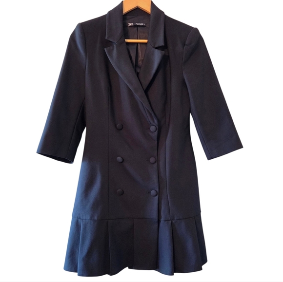 Zara Women's Double Breasted Feminine Blazer Dress Mini Casual Black Size Small. - Picture 5 of 12